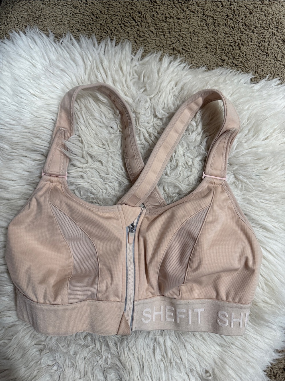 SHEFIT Ultimate High Impact Sports Bra Front Zip Adjustable Nude Beige 1Luxe - Picture 2 of 7